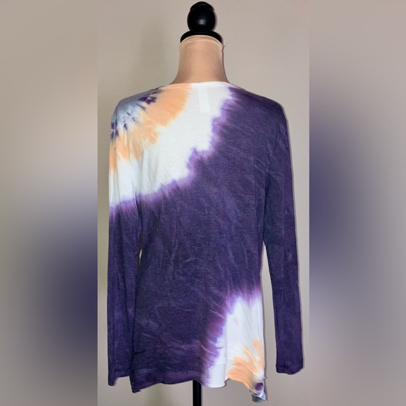 Women's Green Tea Long Sleeve Multi-Color Tie Dye V-neck Top/Sweatshirt, Large L - Picture 6 of 7